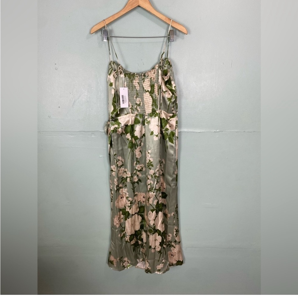 Reformation Marguerite Silk Dress Tarragon Floral Green Sundress Midi Size 0 - Picture 4 of 6